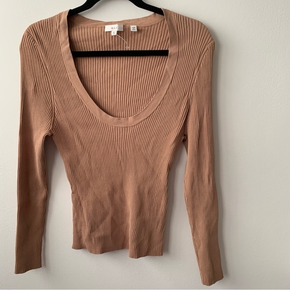 A.L.C. Declan Scoop Neck Rib Knit Beige Sz XL - Picture 4 of 8